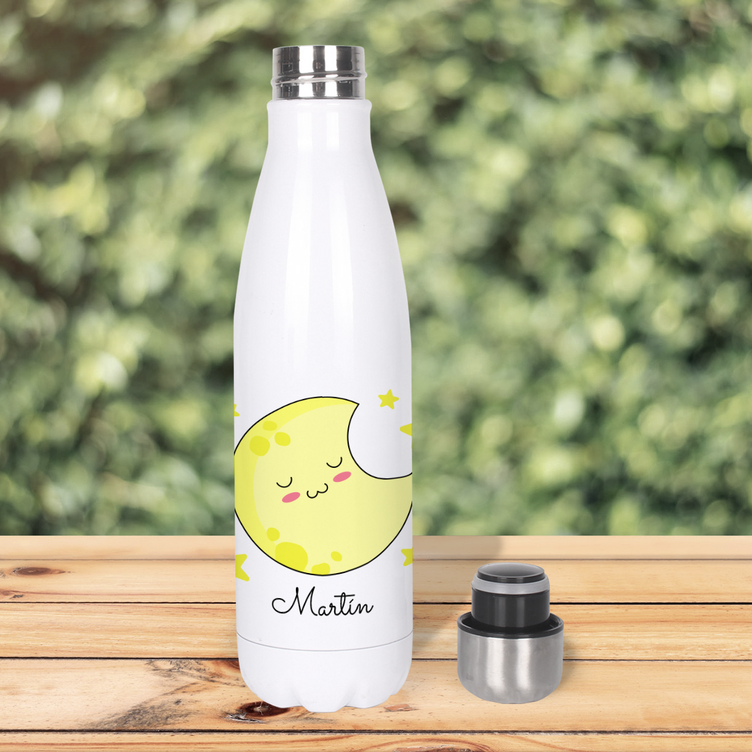 Botella Térmica, Termo de Acero Inoxidable para Agua Personalizada Infantil Luna Con Nombre