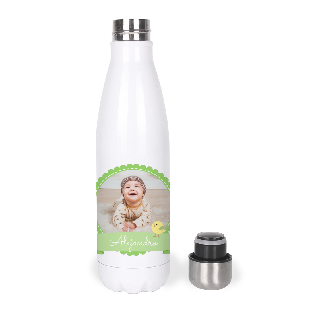 Botella Térmica, Termo de Acero Inoxidable para Agua Personalizada Infantil Pajarito Con Foto Y Nombre