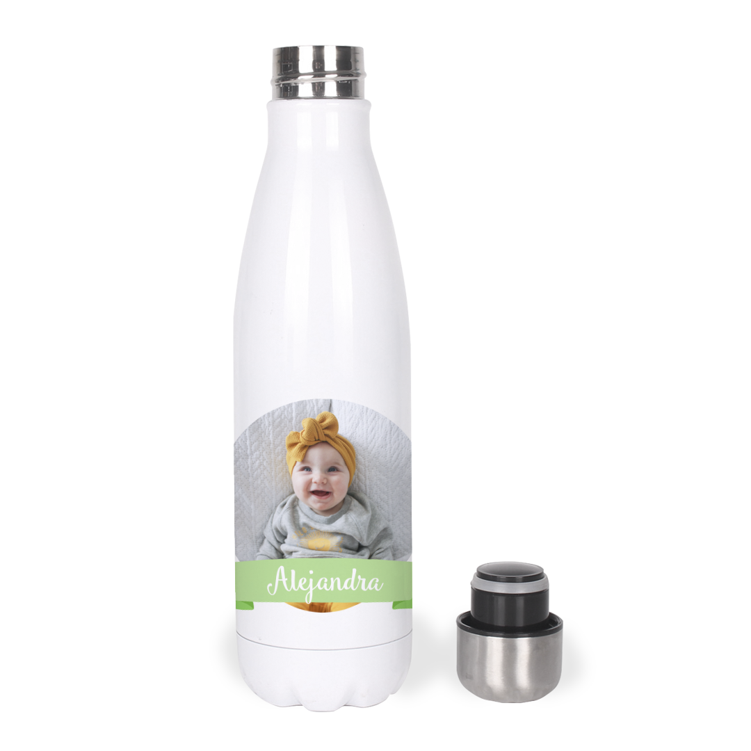 Botella Térmica, Termo de Acero Inoxidable para Agua Personalizada Infantil Con Foto, Nombre Y Lazo