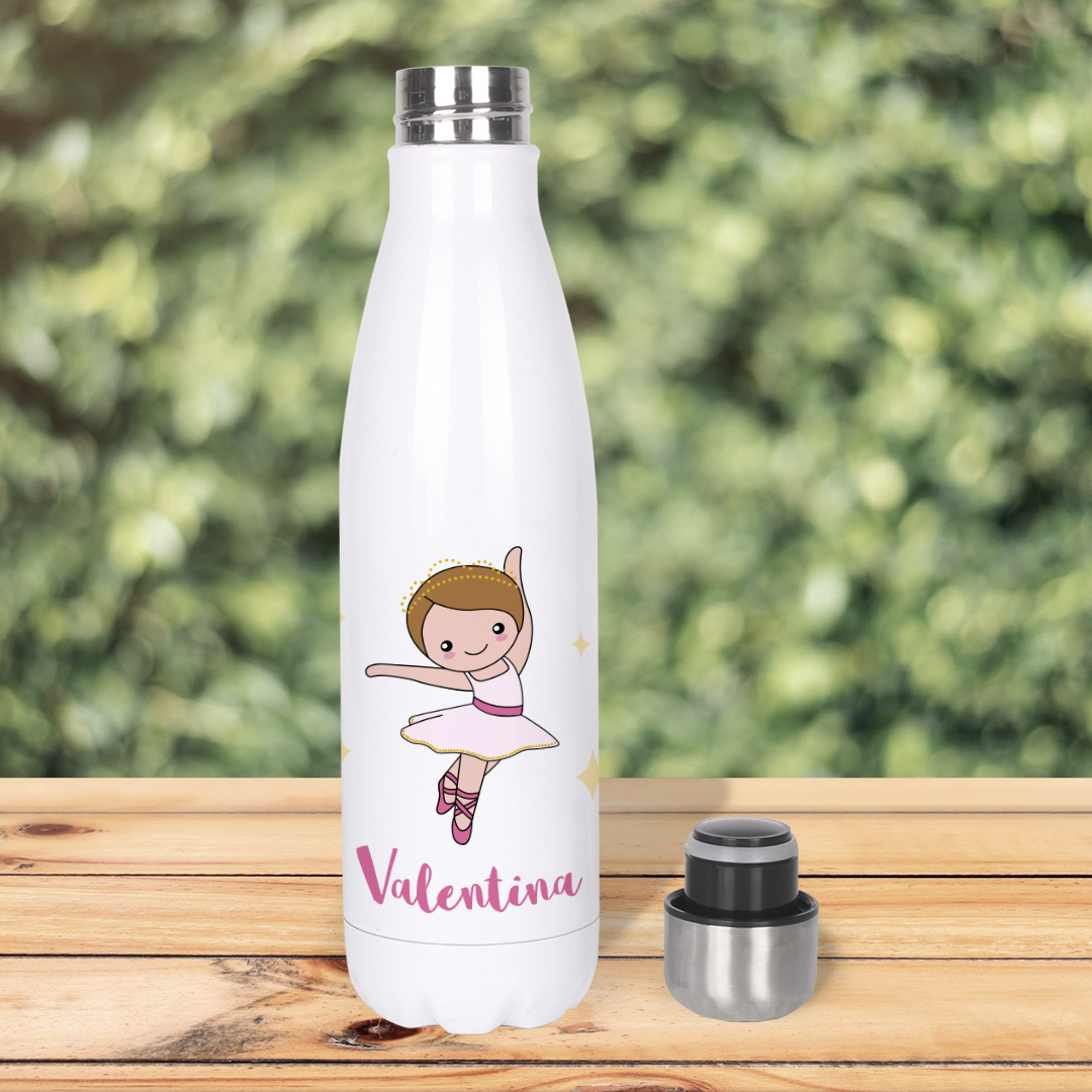 Botella Térmica, Termo de Acero Inoxidable para Agua Personalizada Infantil Bailarina Con Nombre