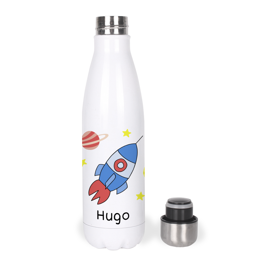 Botella Térmica, Termo de Acero Inoxidable para Agua Personalizada Infantil Cohete Con Nombre