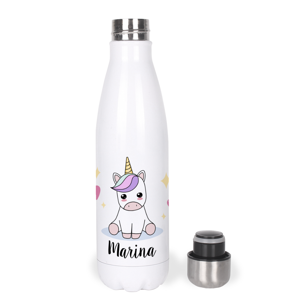 Botella Térmica, Termo de Acero Inoxidable para Agua Personalizada Infantil Unicornio Con Nombre