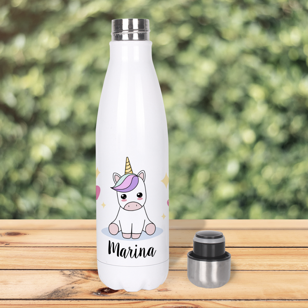 Botella Térmica, Termo de Acero Inoxidable para Agua Personalizada Infantil Unicornio Con Nombre