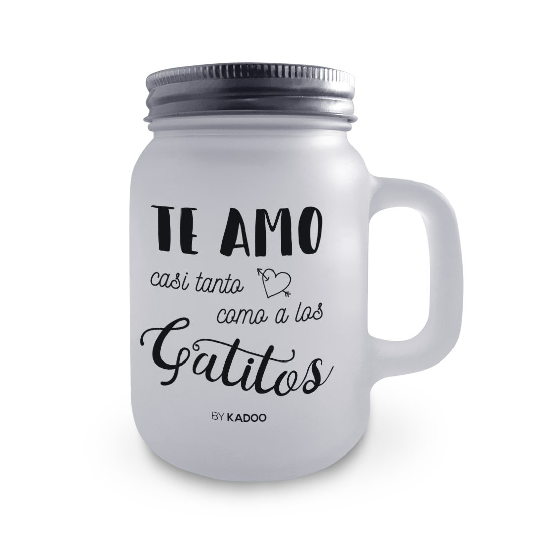 Jarra de Cristal con Tapa y Pajita San Valentín Amor A Los Gatitos